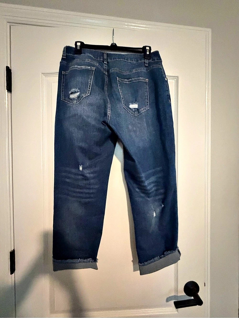 FLAMINGALS Distressed Cropped Jeans Blue Size Large - Picture 2 of 6